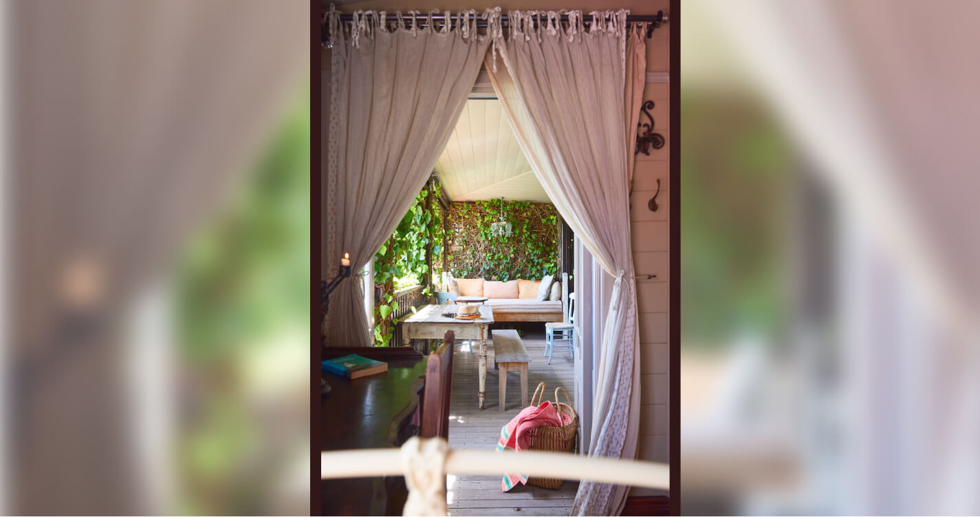 Looking out of the Angel's Lair master bedroom and onto the terrace.